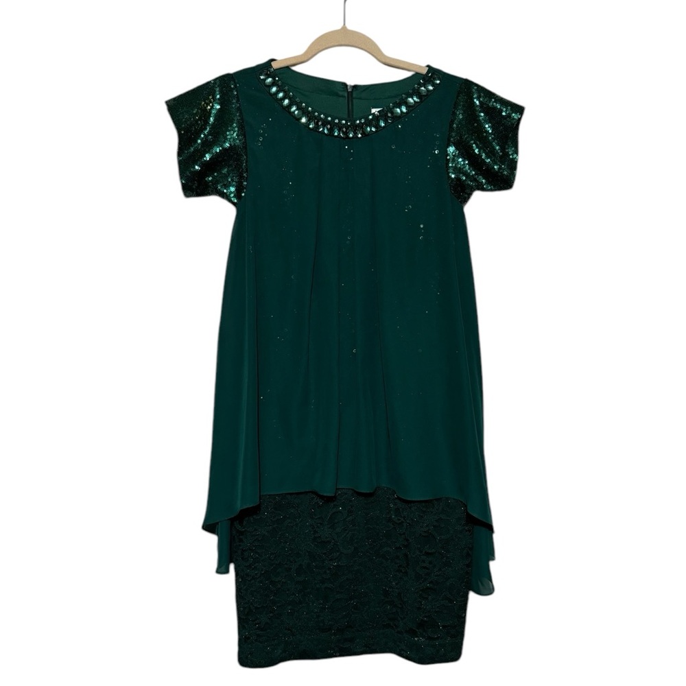 SD Collection Green Sequin Lace‎ Sheer Christmas Holiday Modest Formal Dress 4